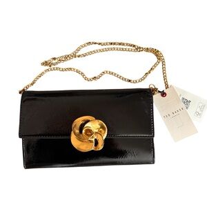 NWT Ted Baker London Kira Rose Purse Clutch Black patent leather